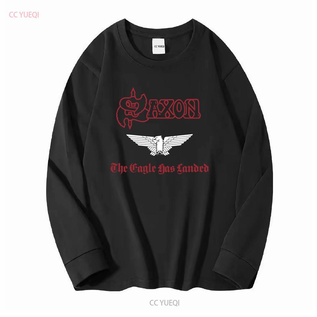 SAXON THE EAGLE HAS LANDED 1982 NEW BLACK T SHIRT vintage Washed fashion Versatile homme Stretched Breathable streetwear