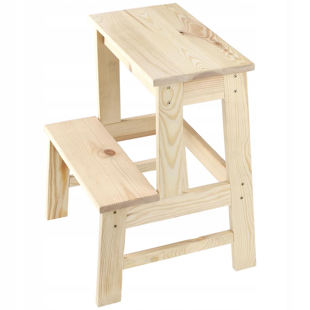 KADAX Wooden Kitchen Stool 50cm Platform With Step Solid