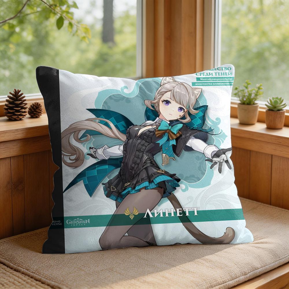 Lynette Genshin Impact Cute Cushion Cover Square Short Plush Pillow Case Living Room Sofa Home Decor Funda X