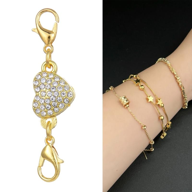 Shimmering Heart Shaped Magnetic Clasp Fastener For Jewelry Making Alloy Construction Rhinestones Necklace Connector