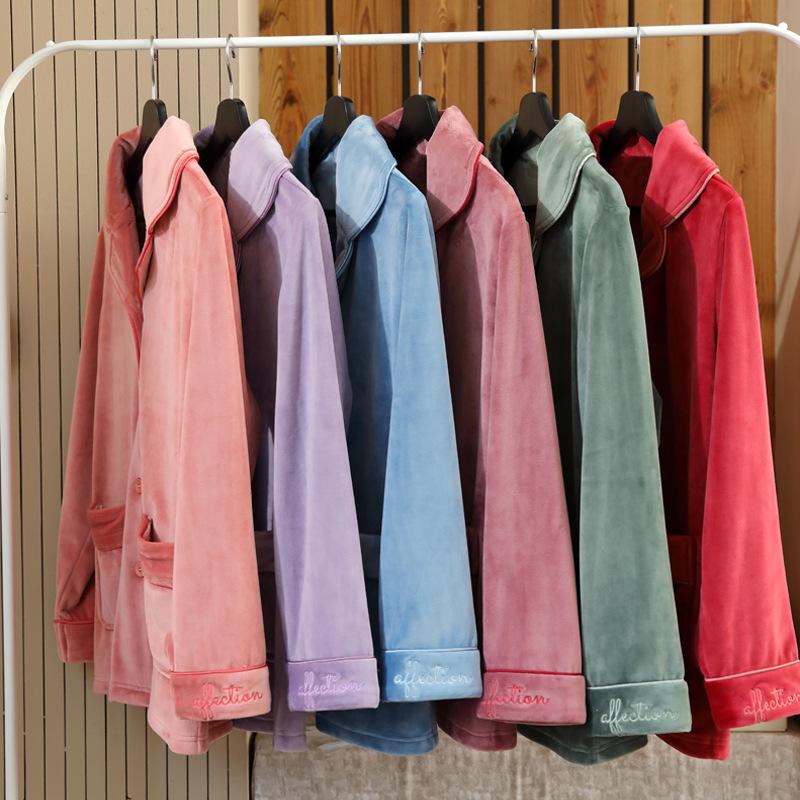 Pajamas Ladies Autumn And Winter Long Sleeves Thickened Island Fleece Warm Coral Fleece Loungewear Flannel Spring And Autumn Set