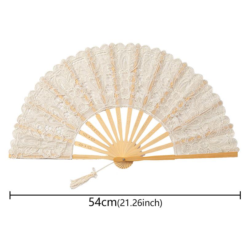 

Lace Folding Fan with Tassel Hollow Ribs Elegant Vintage Style Trim Handheld Fan with TasselPendant for Wedding Party Home Decor Style 1 beige