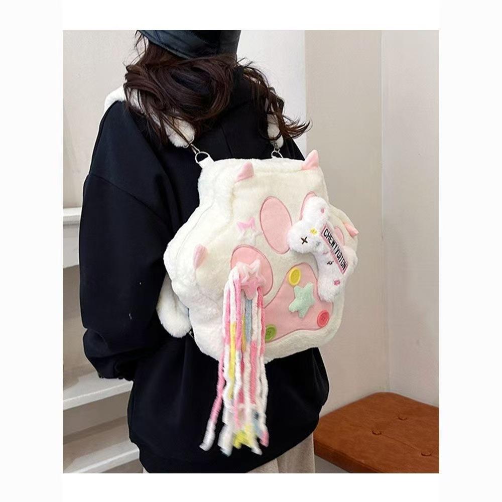 Cute Hot Cute Kawaii Cat Paw Plush Backpack Soft Furry Cartoon Bag With Adjustable Straps Fashion Purse For Women Girls Holiday Gifts