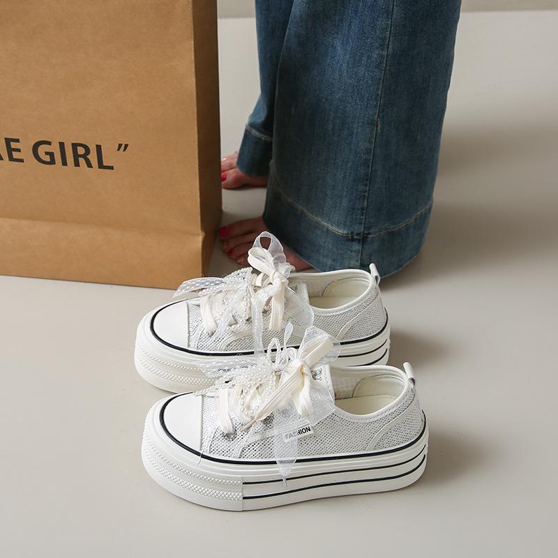 Little white shoes women's 2025 summer new breathable student Korean version casual shoes platform mesh trendy fashion single shoes women