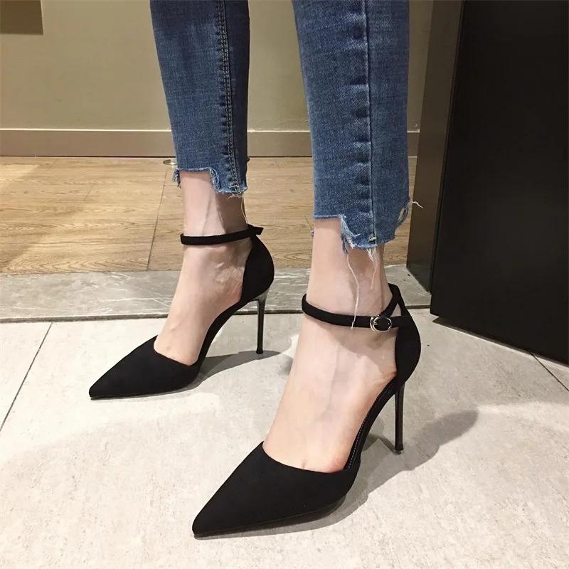 Spring and Autumn High Heel Women 2025 New Versatile Thin Heel Professional L Pointed Black Buckle Strap Single Shoe Women