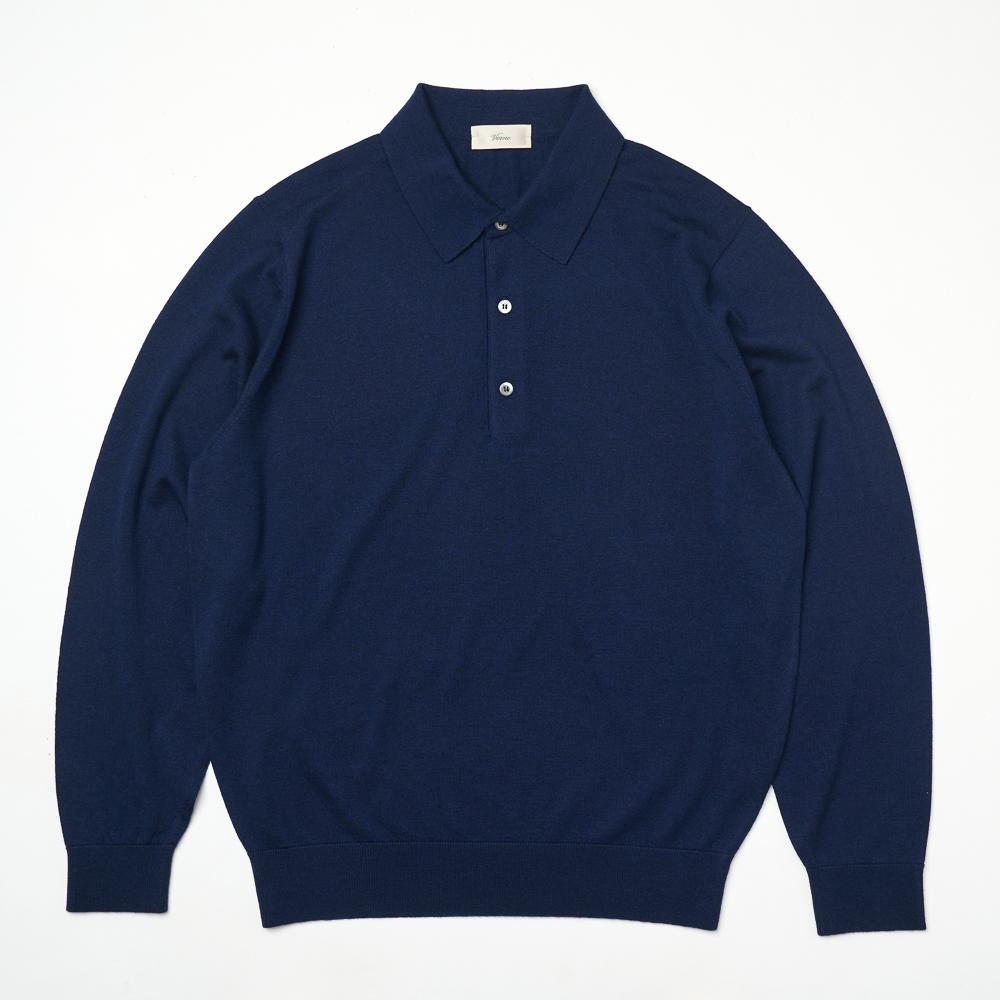 Berno 25Ss Cashtouch Long Sleeve Polo Knit Dark-Navy