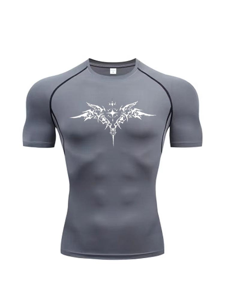 Men Tight Fitting T-shirt for Fitness Running Sportser Fitness Stretch Sweat Absorbing Fast Drying Summer Jogging Sweat Absorbing Tight Fit Top