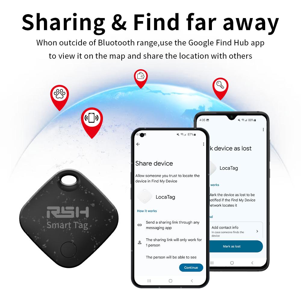 RSH 4-Pack Security GPS Tracker Car Wallet Pets Anti Loss Eco Smart Tag for Google's Find Hub Android Locator for Xiaomi Pixel