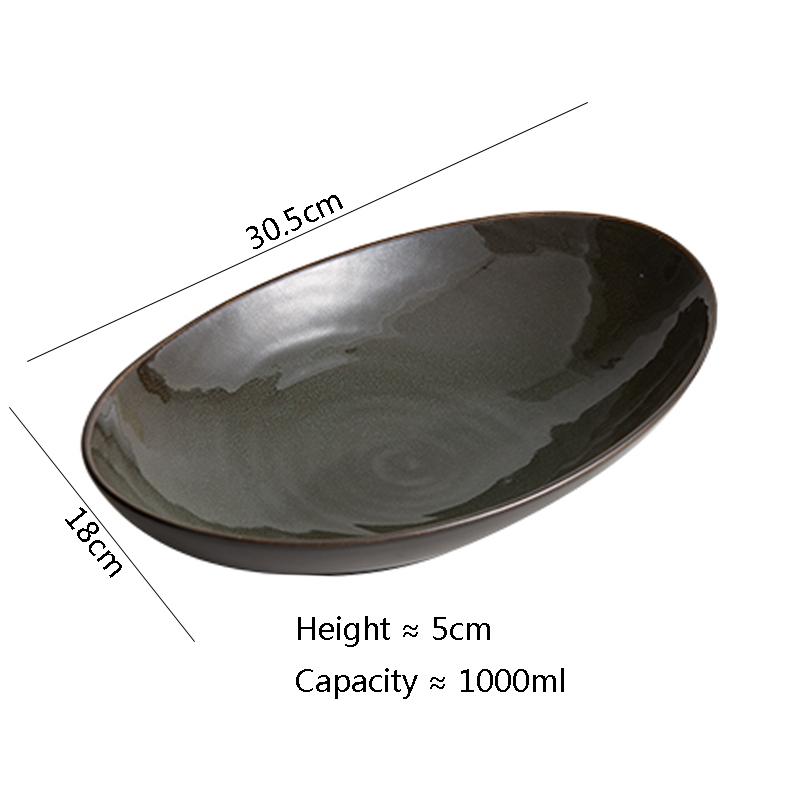 Olive Green Oval Fish Plate Kiln Changes Deep Plate Thick Soup Plate Sashimi Plates Service Plates Hotel Creative Tableware
