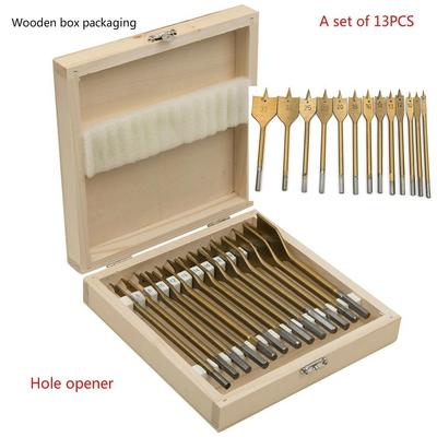 13pcs Hex Shank Titanium Coating Flat Spade Woodworking Wood Drill Bits Hole Saw Drilling Tool 6mm To 35mm