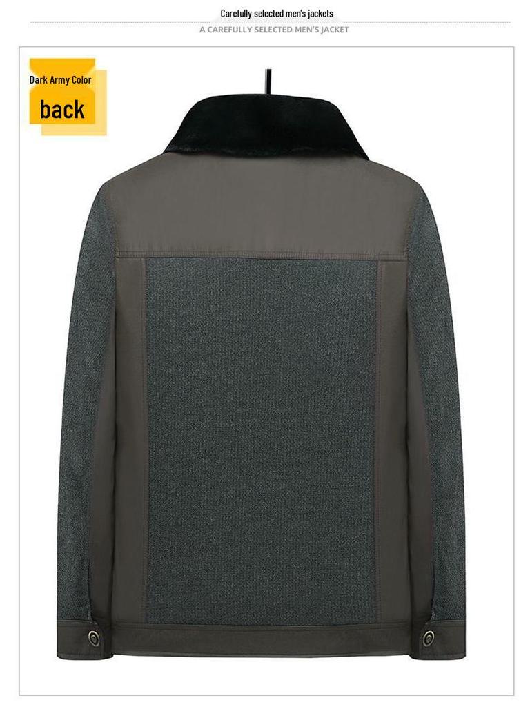 Men's Fleece-Lined Lapel Jacket, Thickened Autumn/Winter Coat for Middle-Aged and Older Men