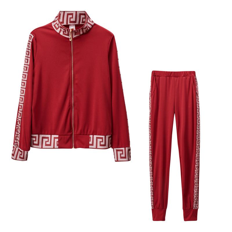 2024 Trendy European American Printed Zipper Patchwork Casual Fashion Set Small