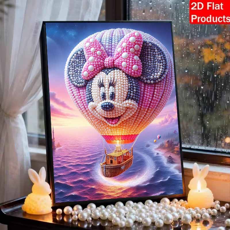 Disney Perlenmalset Minnies Heißluftballon-Abenteuer Exquisite und Funkelnde Malbastelarbeiten Heimwanddekorationen Handgemachte Geschenke