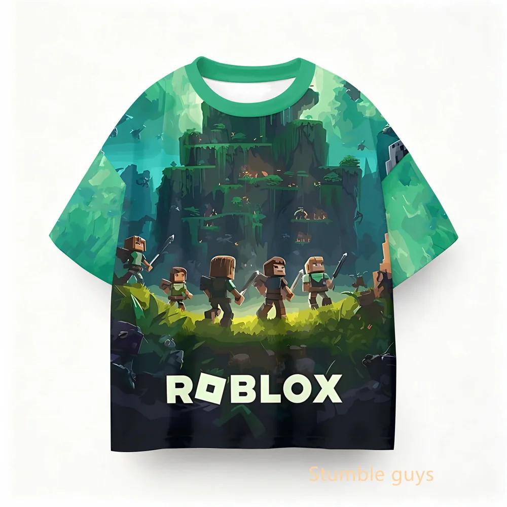 Roblox Children Summer Game Theme T-shirt Boys Clothes Girls Anime