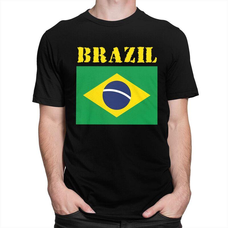 Custom Fashion Brazil Flag T Shirts Men Short Sleeve Tshirt Streetwear Tee Pure Cotton Slim Fit Tshirt Merch