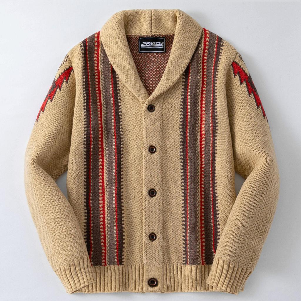 Men's Autumn/Winter Retro Jacquard Knit Cardigan, Long Sleeve, Style SY0056