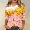 Women's Casual Three Quarter Sleeve Round Neck Top Oktoberfest Beer Print Lightweight Comfortable Fit Pullover Shirt