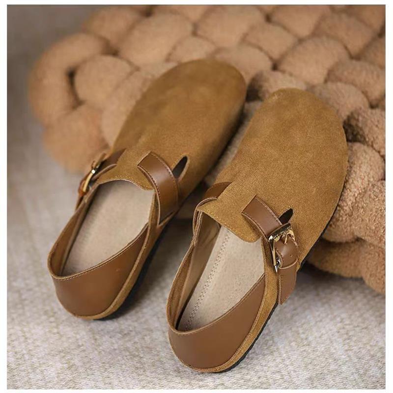 Leather women's spring and autumn new comfortable matte half-bag head slippers wear thick-soled one-pedal women's shoes