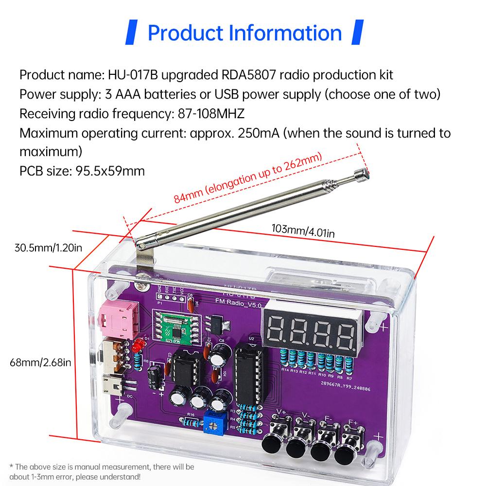 HU-017A HU-017BRDA5807S Radio Kit FM DIY Electronic Parts Learning Set 87-108MHz Board Kit for Electronic Component Accessories