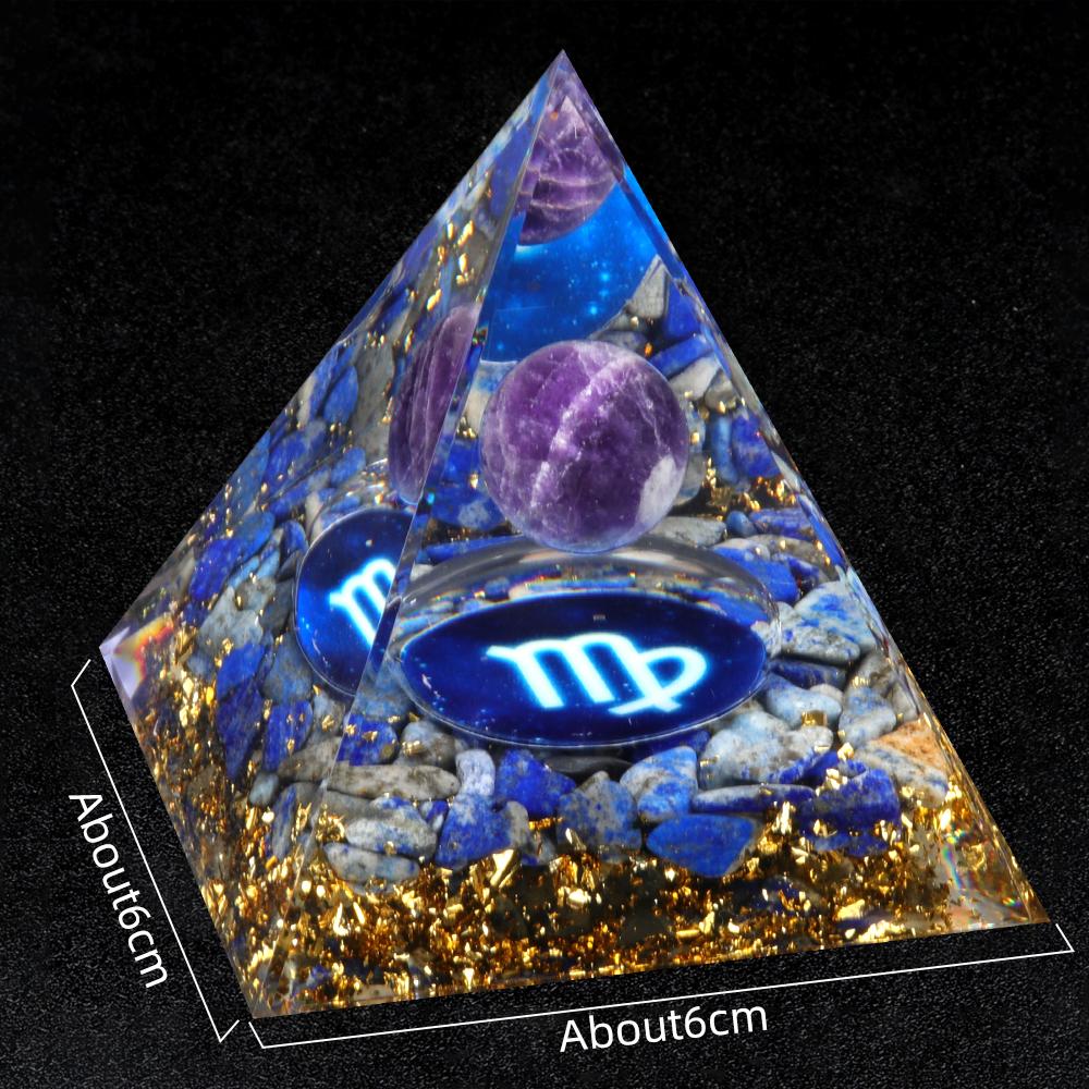 Crystal Devil's Eye Pyramid Natural Crushed Stone Lapis Lazuli Dropping Resin Home and Office Desktop Decoration Crafts 6x6cm