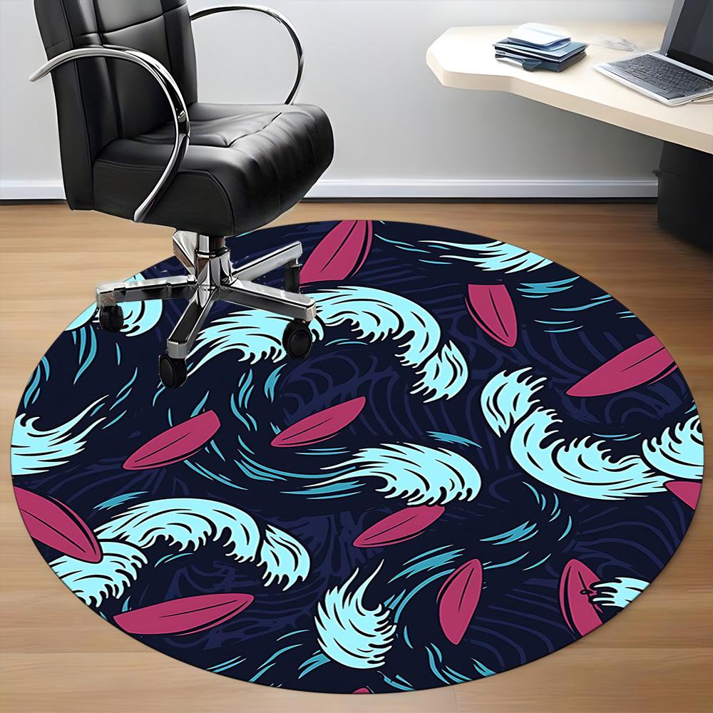 1pc Ocean Waves Office Round Area Rug, Under Office Chairs Bedroom Living Room Home Decor, Room Deco, Available In Various Sizes