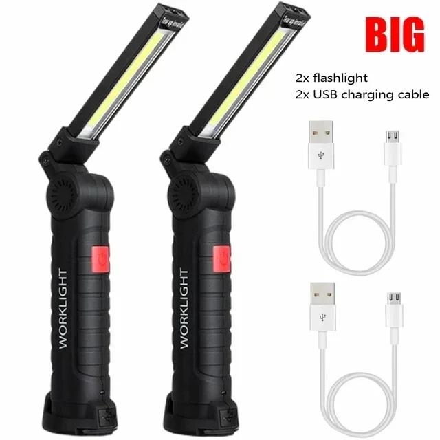 1/2/3/5Pcs Magnetic COB LED Flashlight Portable USB Rechargeable Work Light Hanging Lamp with Built-in Battery Camping Torch