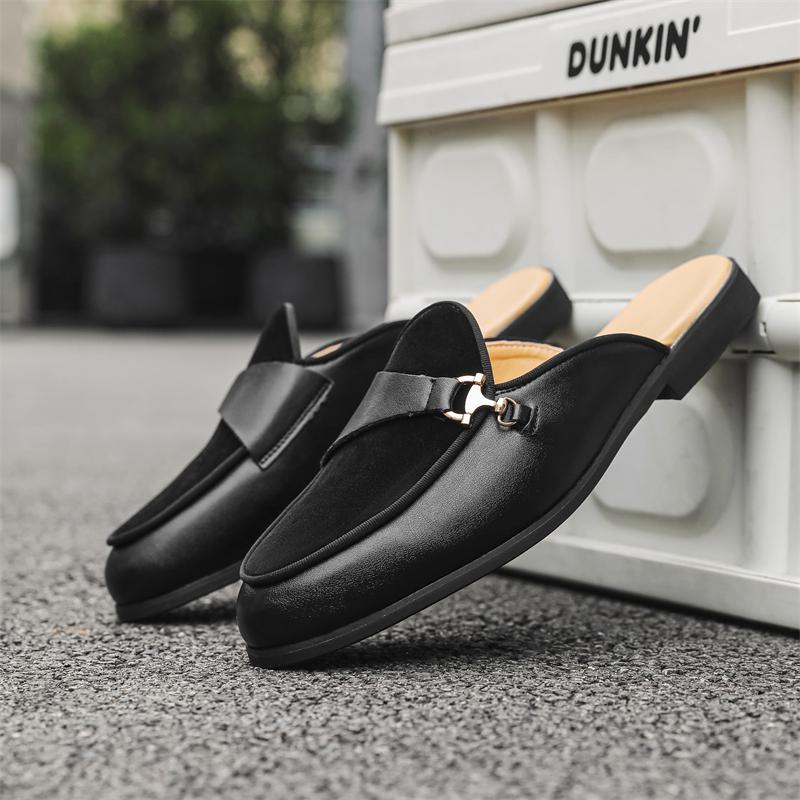 Fashion Classic Breathable Men's Half Slippers Casual Leathe Male Muller Shoes Simple Comfy Lazy Flats Handmade Casual Shoes Half Drag