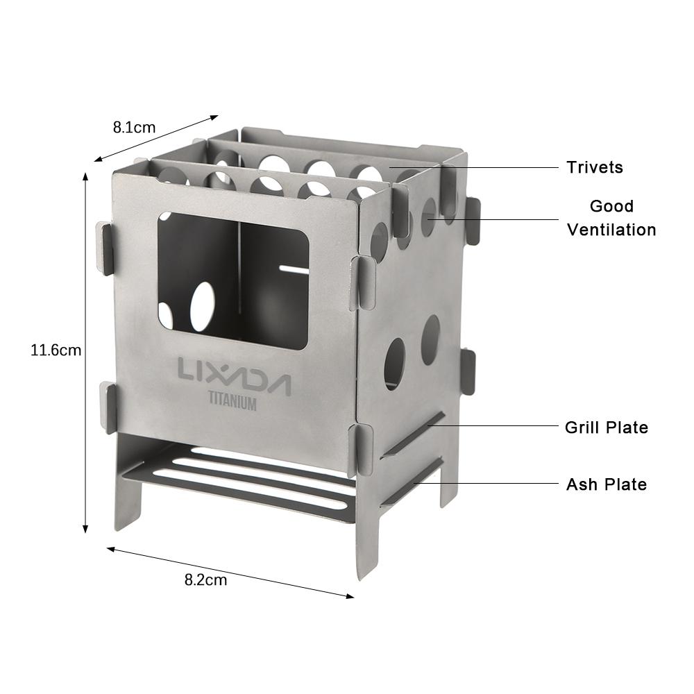 Lixada Portable Titanium Lightweight Folding Wood Stove Pocket Stove Outdoor Camping Cooking Picnic Backpacking Stove