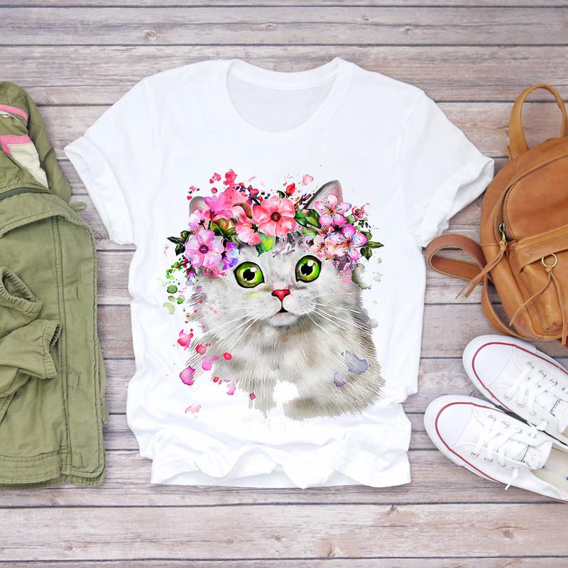2023 Womens T-Shirt Dream Feather Graphic Fashion Print Women Harajuku Top Female Tshirt Oversize White Short Clothes