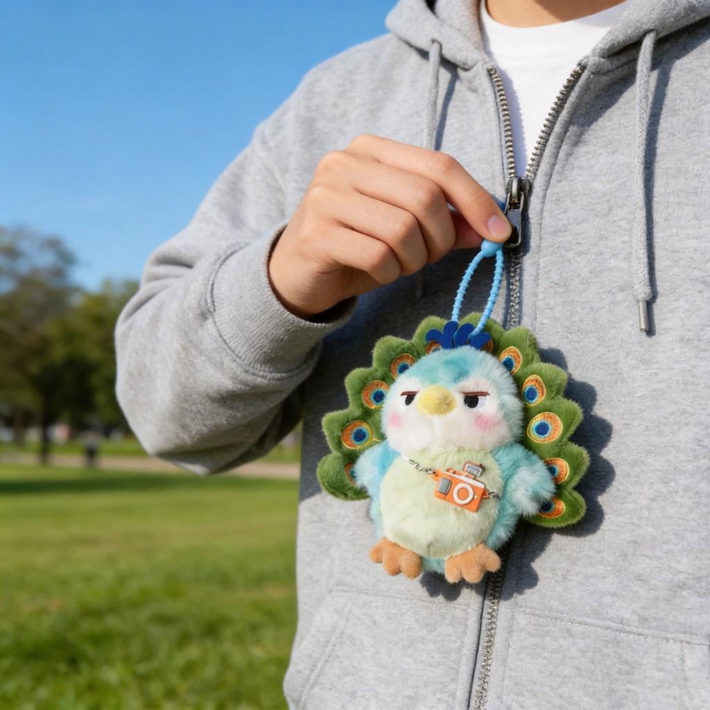 Green Peacock Plush Toy With Backpack Charm For Kids And Teens