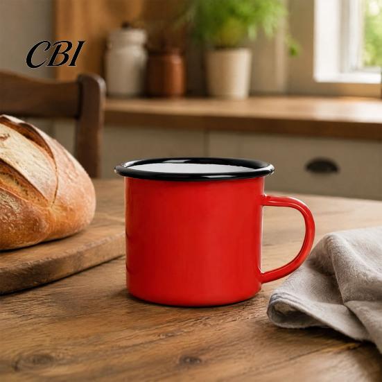 Heat Resistant Tea Mug Enamel Coffee with Handle, Retro Style Durable Water Cup, Smooth Lead Free Drinking Vessel Surface Portable for Hot And