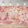 2D Pink Gold 18th Happy Birthday Backdrop Banner with Butterflies & Roses