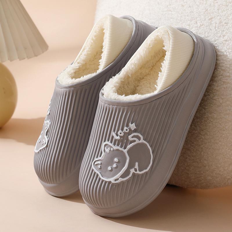 Women's Plush Cotton Winter Slippers with Heels & Men's Thick-Soled Soft Home Slippers for Outdoor Wear