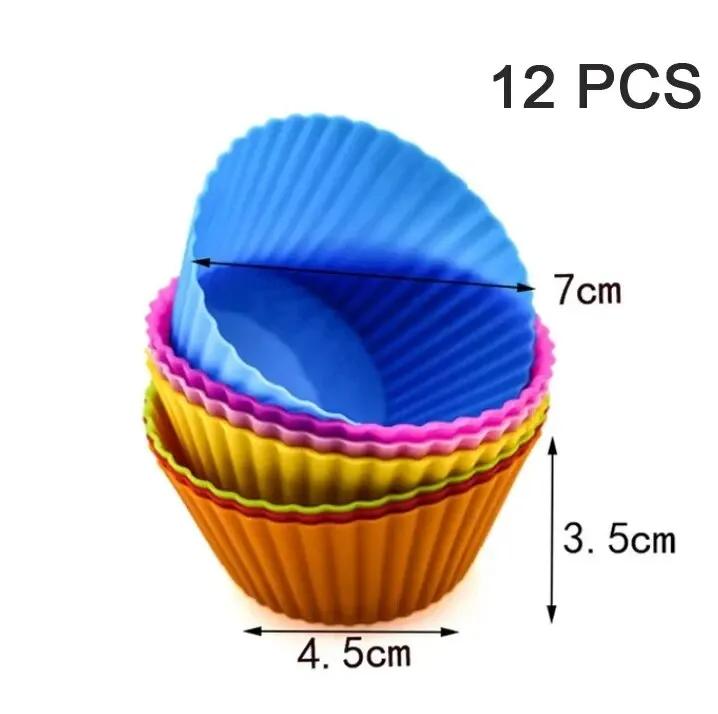 6/12PCS Silicone Muffin Mold Round Muffin Cup Heart Cake Baking Mold Kitchen Cooking Supplies Cake Decorating Tools