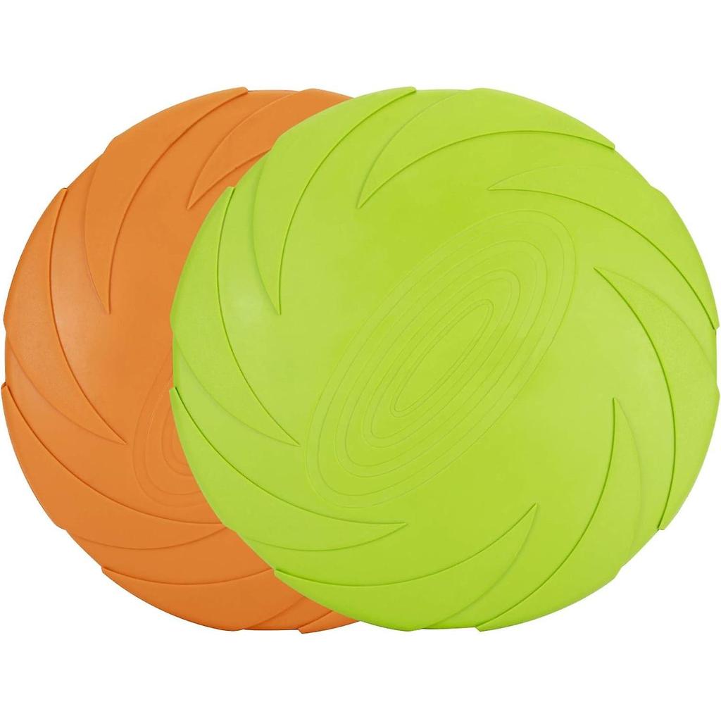 TTMA Dog Flying Disc, 2 Pack 7 Inch Natural Rubber Floating Flying Saucer Dog  for Both Land and Water (Green + Orange)