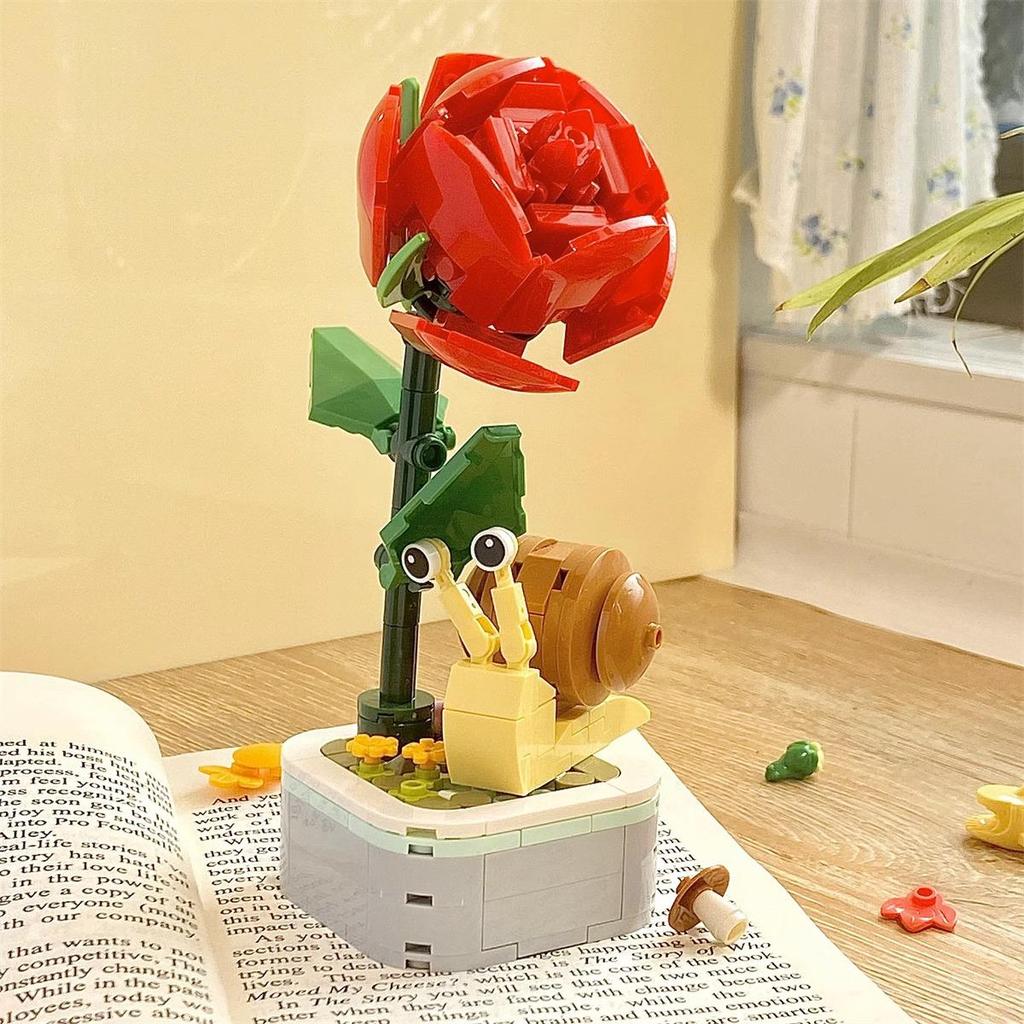 Bionic Eternal Flower Building Blocks: Sunflower and Rose Assembly Toy for Children