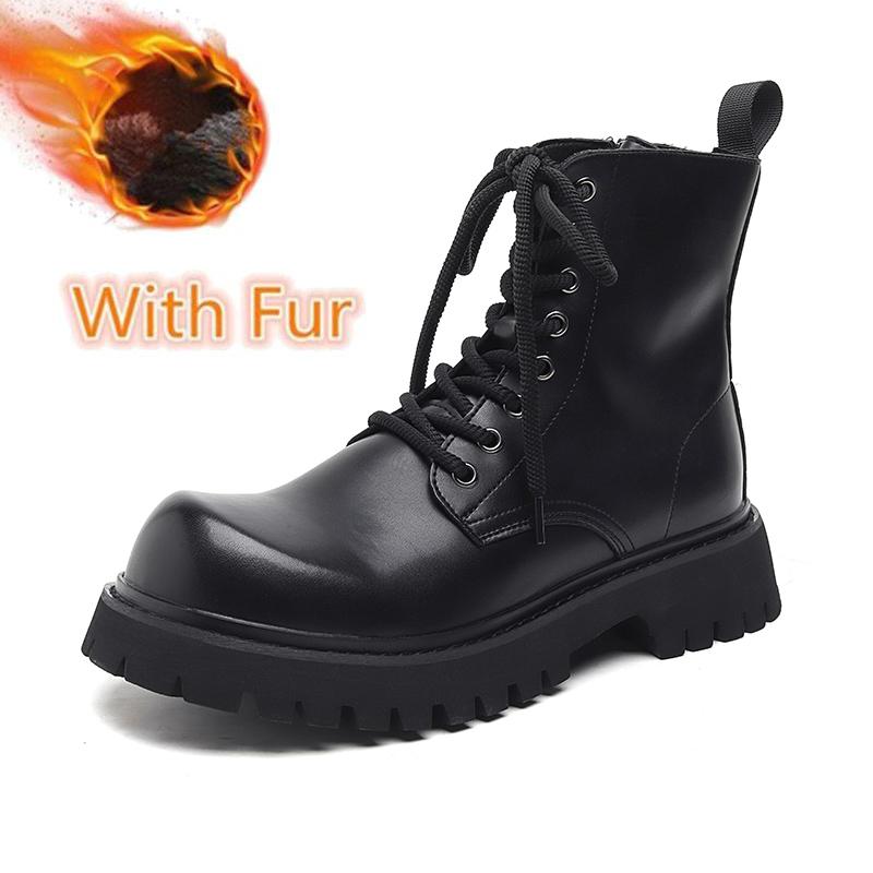 

Модная универсальная обувь для отдыха и прогулок, повседневная обувь, классические кожаные мужские ботинки, мужские мотоциклетные ботинки на шнуровке, теплая плюшевая меховая зимняя обувь 44