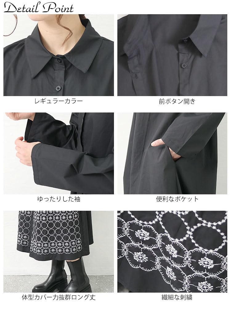 Gold Japan Plus Size Embroidered Floral Long Regular Sizes Women's Dress, Print, Sleeve, Collar, Black, L-3L, Goldy-1429