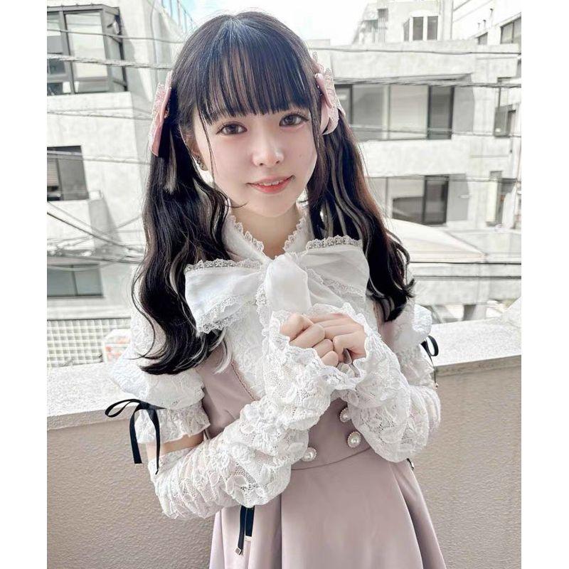 

Rojita Elegant Lace Pure Color Bows Oversleeve Shirt Detachable Puff Sleeve Shirt 1311569 White Sleeve Shirt S