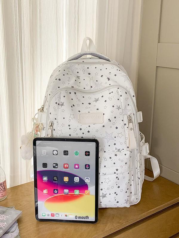 Women's Cute Star Print Korean Style Middle School Backpack - Campus Double Shoulder Bag