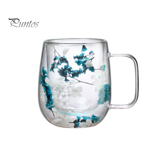 250 ml dvoustěnný skleněný hrnek čirý květinový hrnek s širokým hrdlem a izolovanou nádobou na kávu pro kávu a čaj čokolády