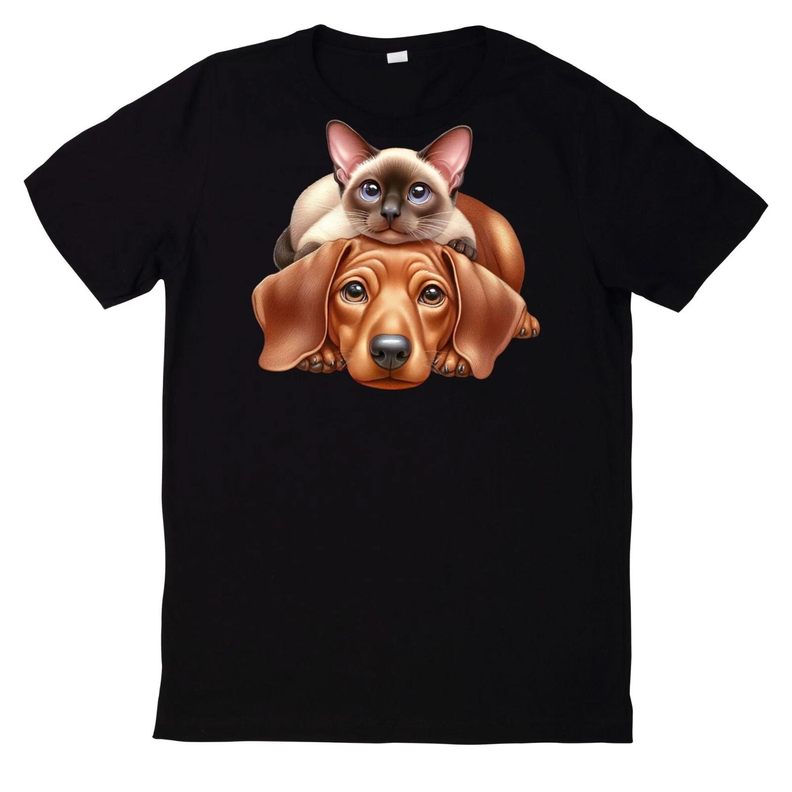 T-Shirt Lustiges Beste Freunde Katze und Hund Motiv XS