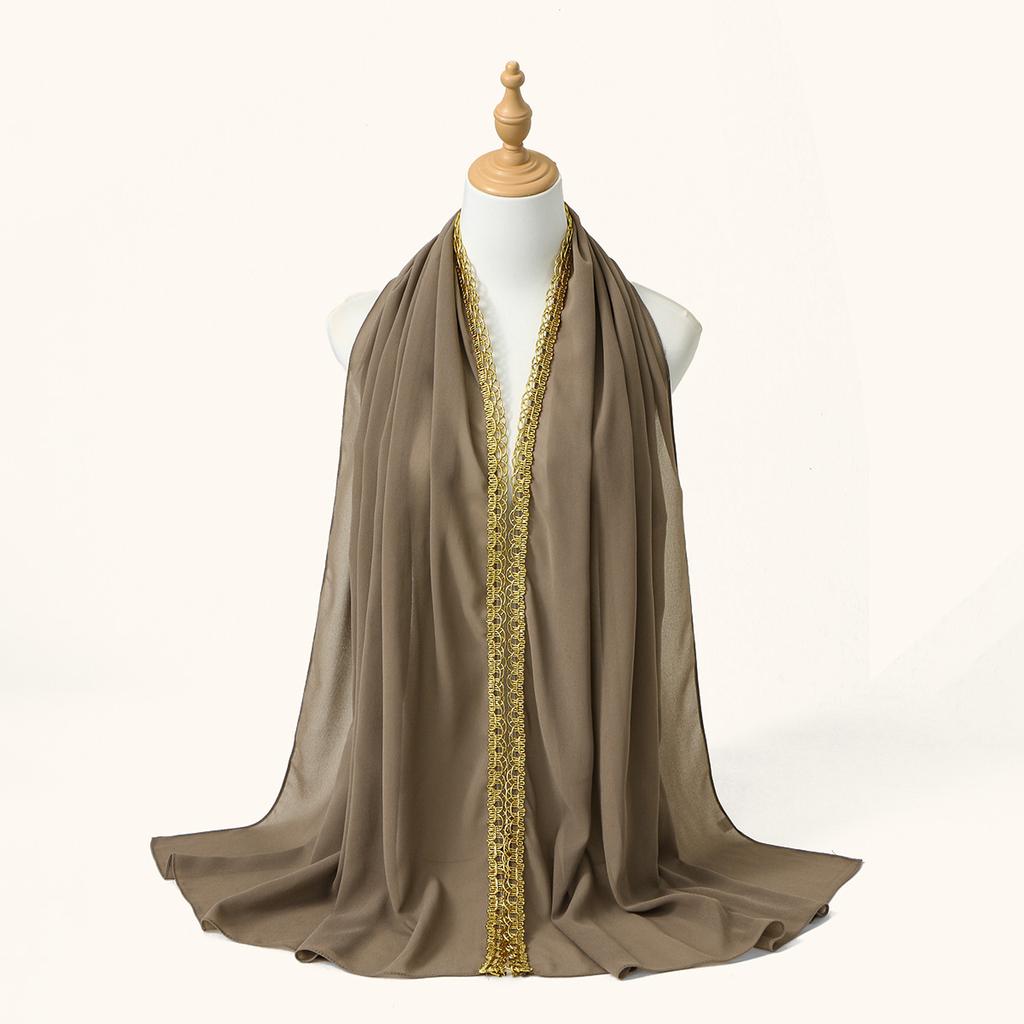 Premium Chiffon Hijab Scarf Women Muslim Hijabs Shawl Shinny Golden Rippled Edge Long Wraps Headband Bandanas Scarves Turbante