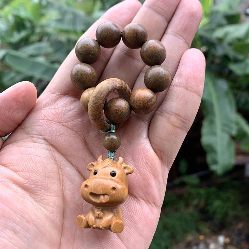 Twelve Zodiac Green Sandalwood Phone Charm - Cute Cartoon Pendant for Bags and Accessories