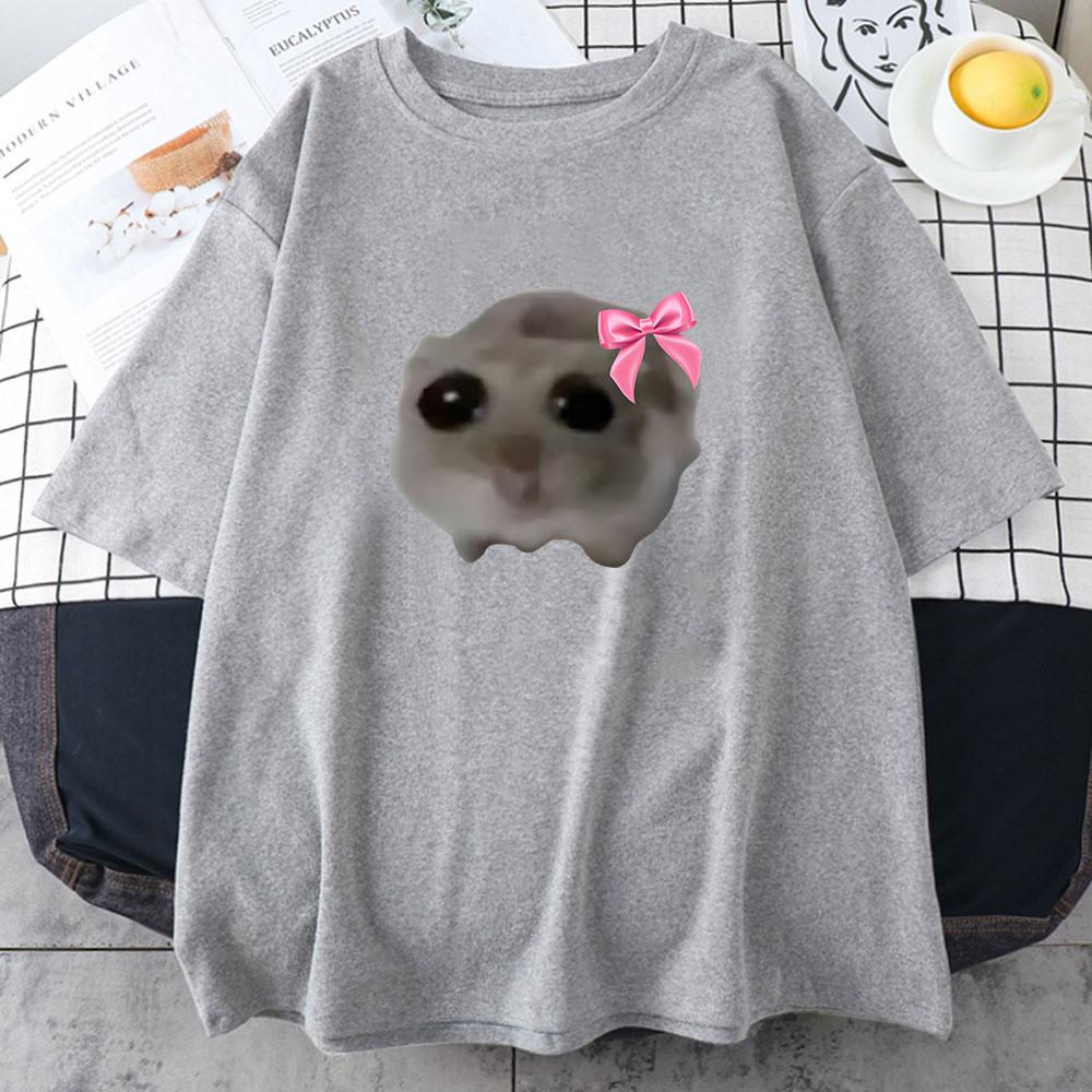 Sad Hamster Tshirt Cartoon Graphic Printed T-shirt Pink Summer Cotton Comfortable Tshirt Streetwear Short Sleeve Women/Men Tee