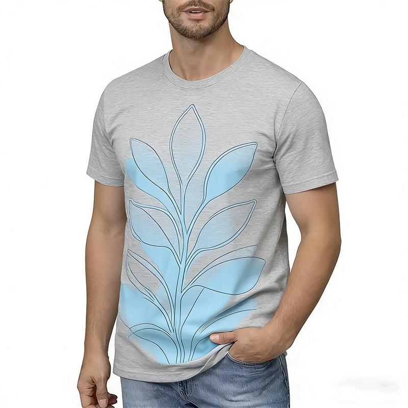 Мужская летняя модная повседневная свободная футболка с коротким рукавом, круглая горловина, с принтом большого черного узора, 100% полиэстер 6XL серый