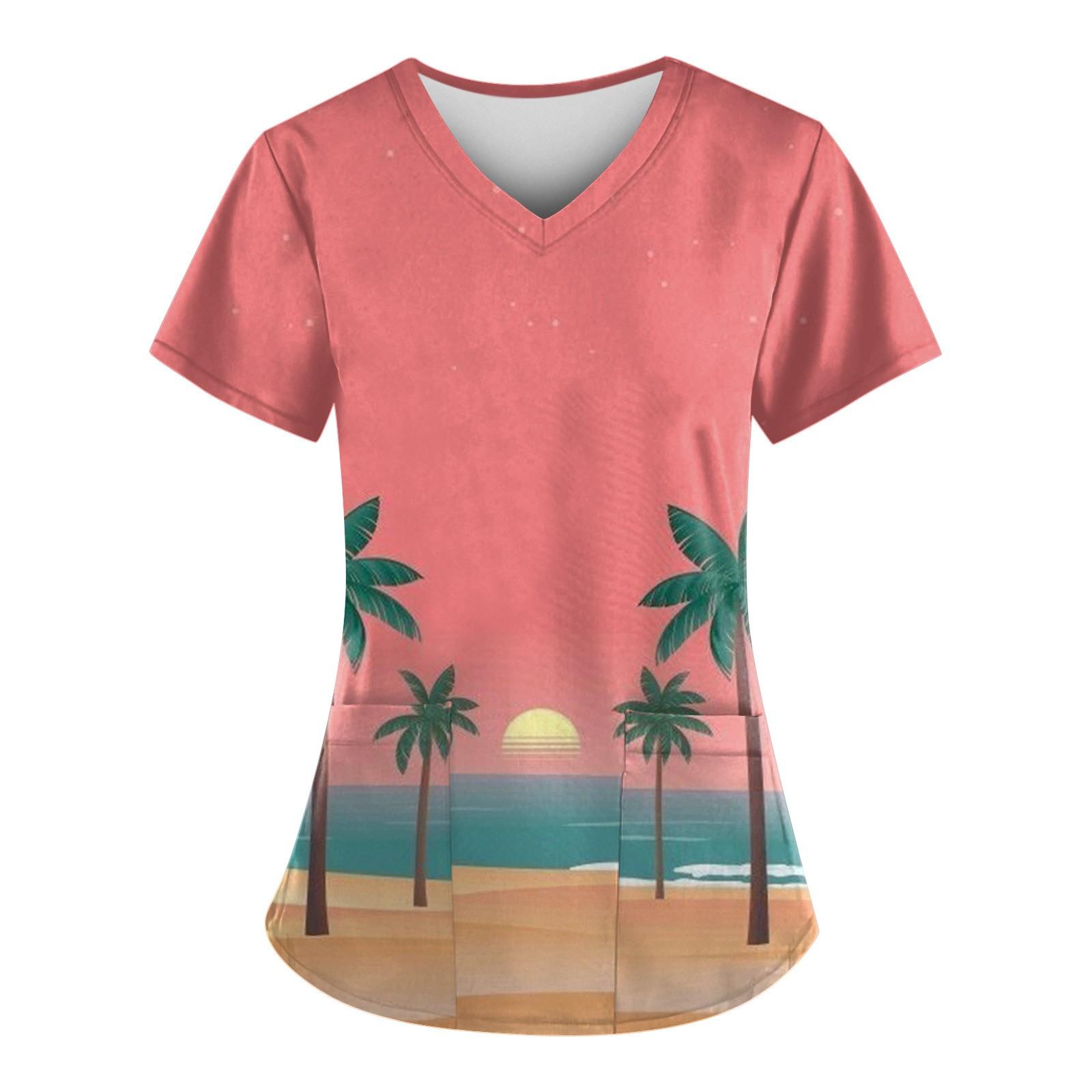 

Женская рабочая униформа с принтом в гавайском стиле, рабочая защитная рабочая форма с v-образным вырезом и карманами XL