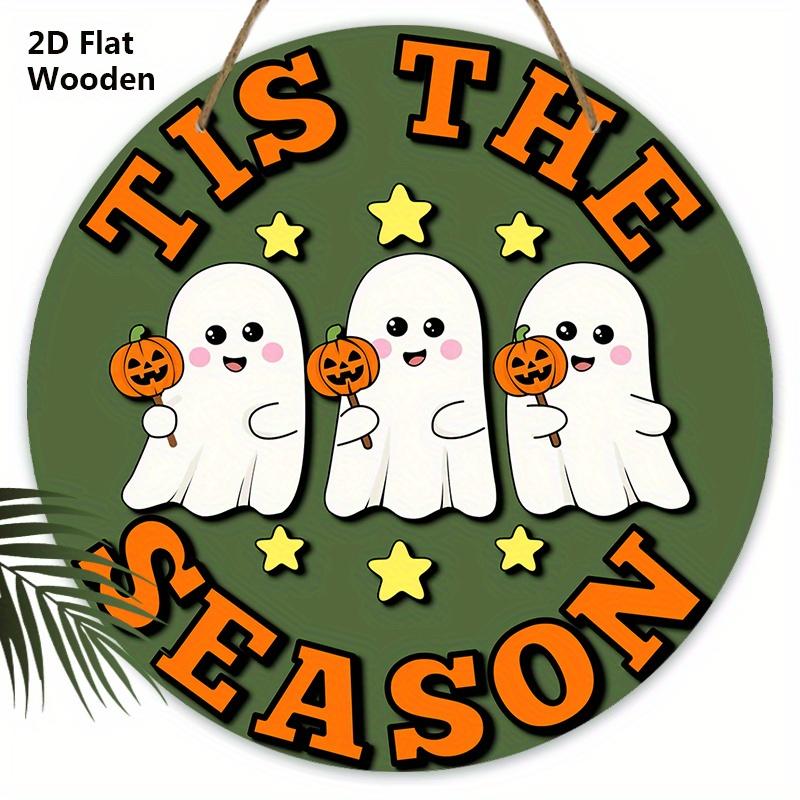

Halloween Wooden Sign with Ghost Pattern - Figurine Ornaments with Tis The Season - Ideal for Front Door, Wall, Room Decor - Ideal Halloween Gift 20cm/7.87in зелёный