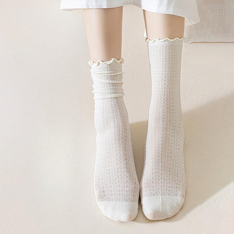 Sommersocken für Damen mit Schwarzpilzkanten, dünnes Netz, locker, Frottee-Wochenbettsocken für Mädchen, atmungsaktive Baumwoll-Halbvadensocken