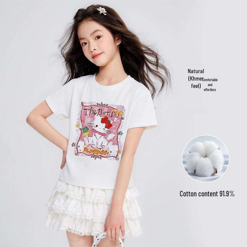 Girls' Sweet Cartoon Print Short Sleeve T-Shirt